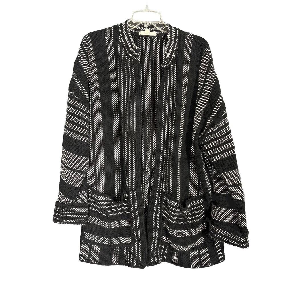 Lovestitch Oversized Cardigan Womens Medium Black White Stripe Knit Slouchy Long